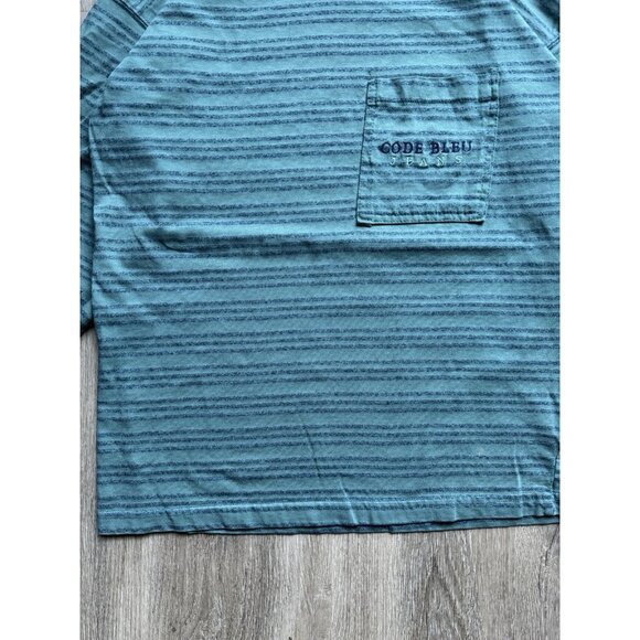 Vintage 90s Code Bleu Jeans Pocket Stripe Shirt Long Sleeve Streetwear Hype Art - Picture 5 of 13